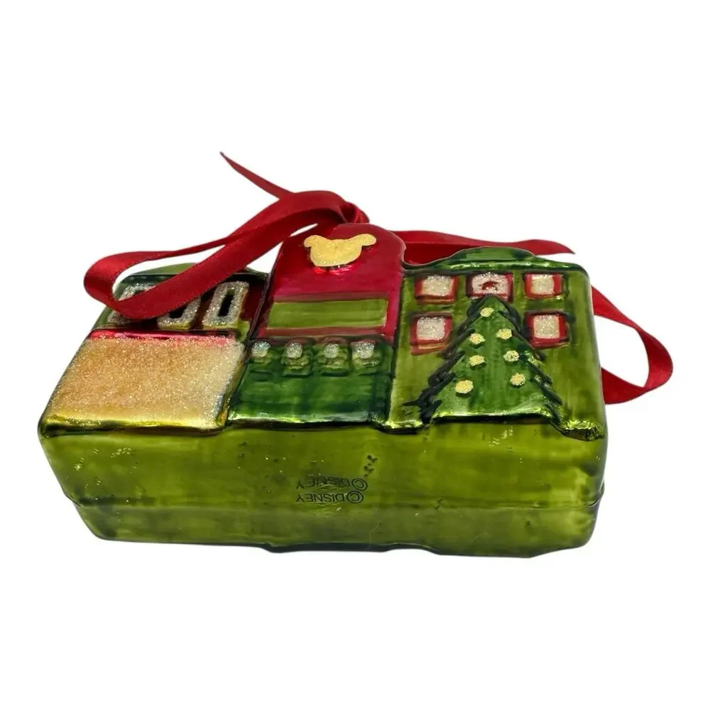 Disney World Mickey Mouse Christmas Ornament House Joy Noel Green Red EUC